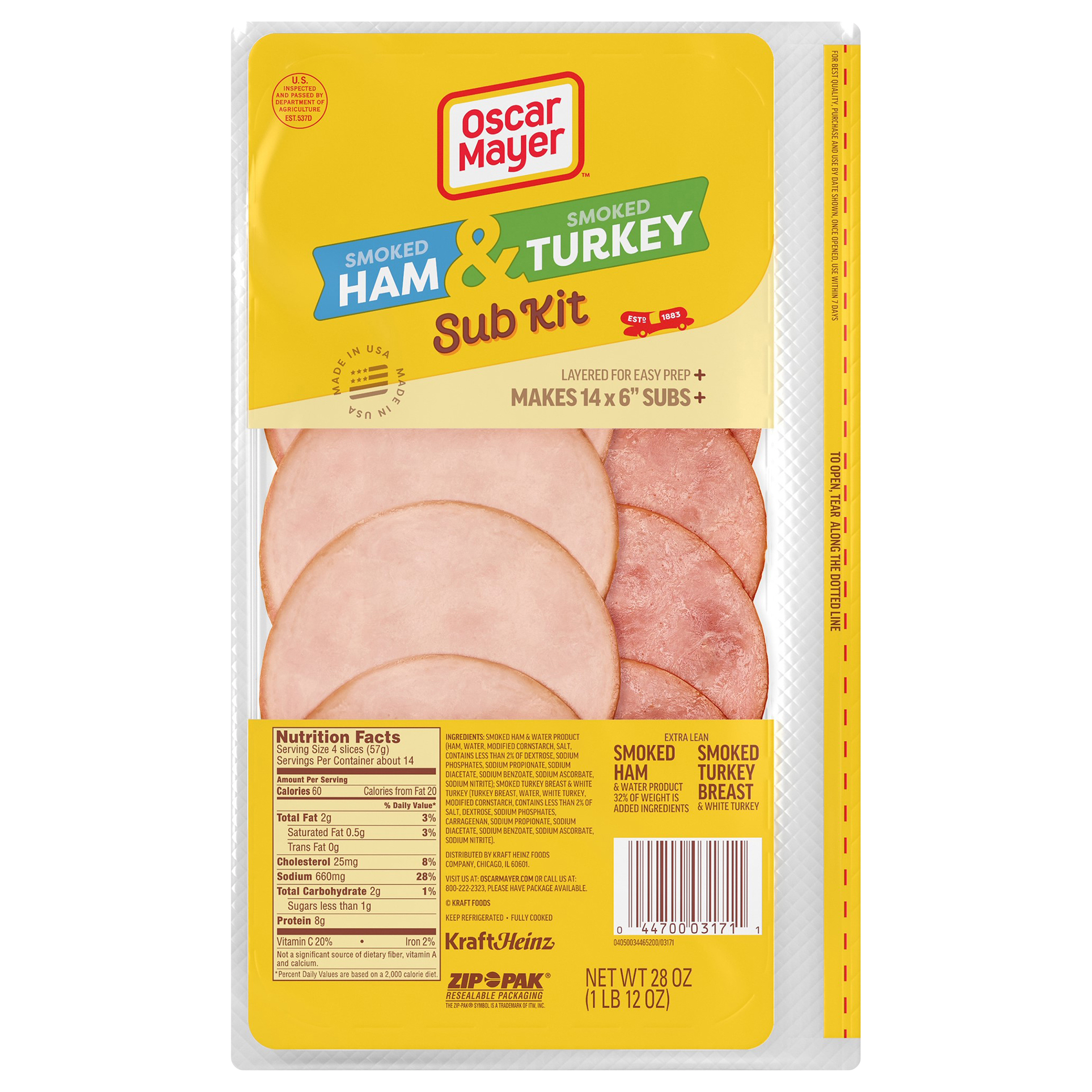 Sub Kit with Smoked Ham & Smoked Turkey Breast Sliced Lunch Meat
