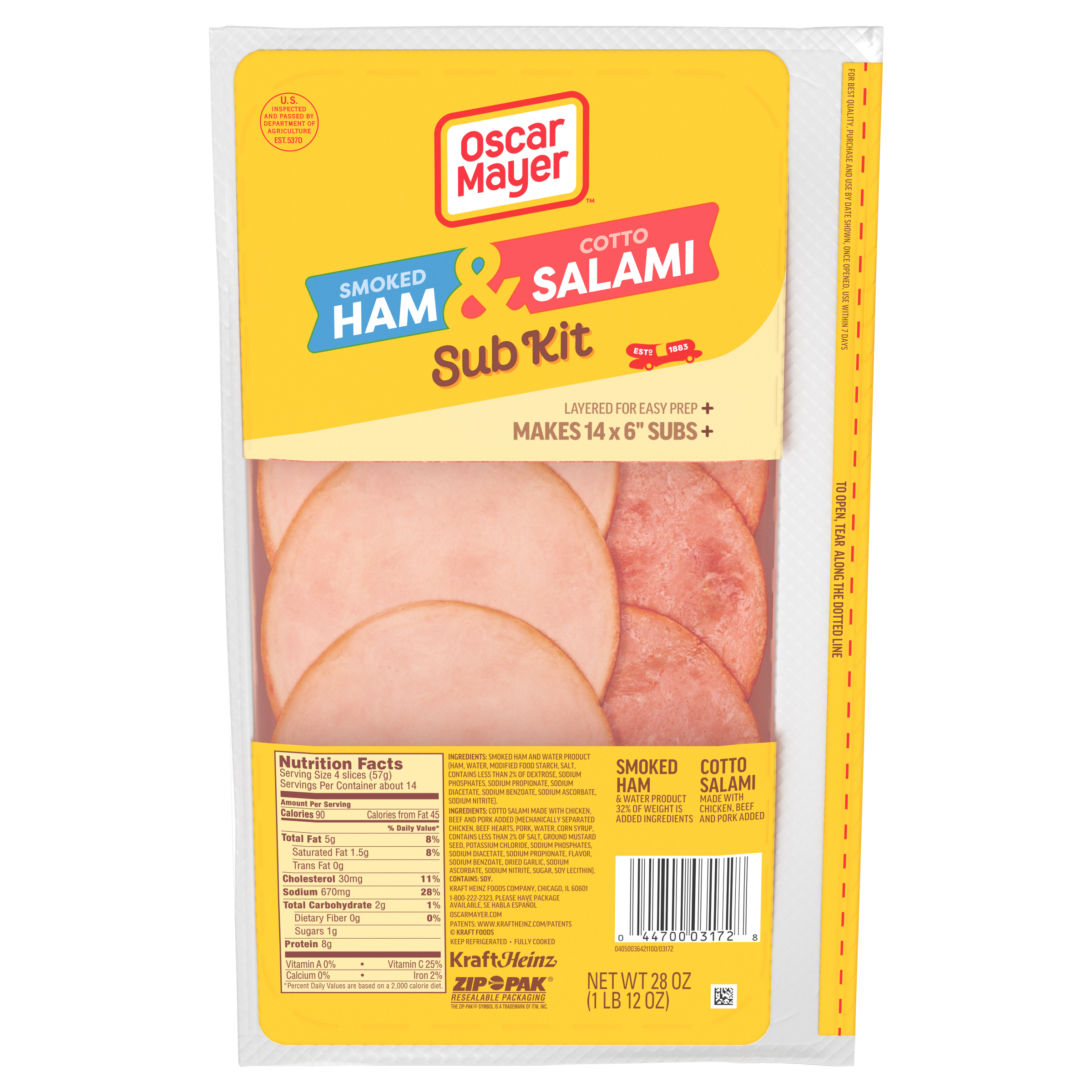 Sub Kit with Smoked Ham & Water Product & Cotto Salami Sliced Lunch Meat