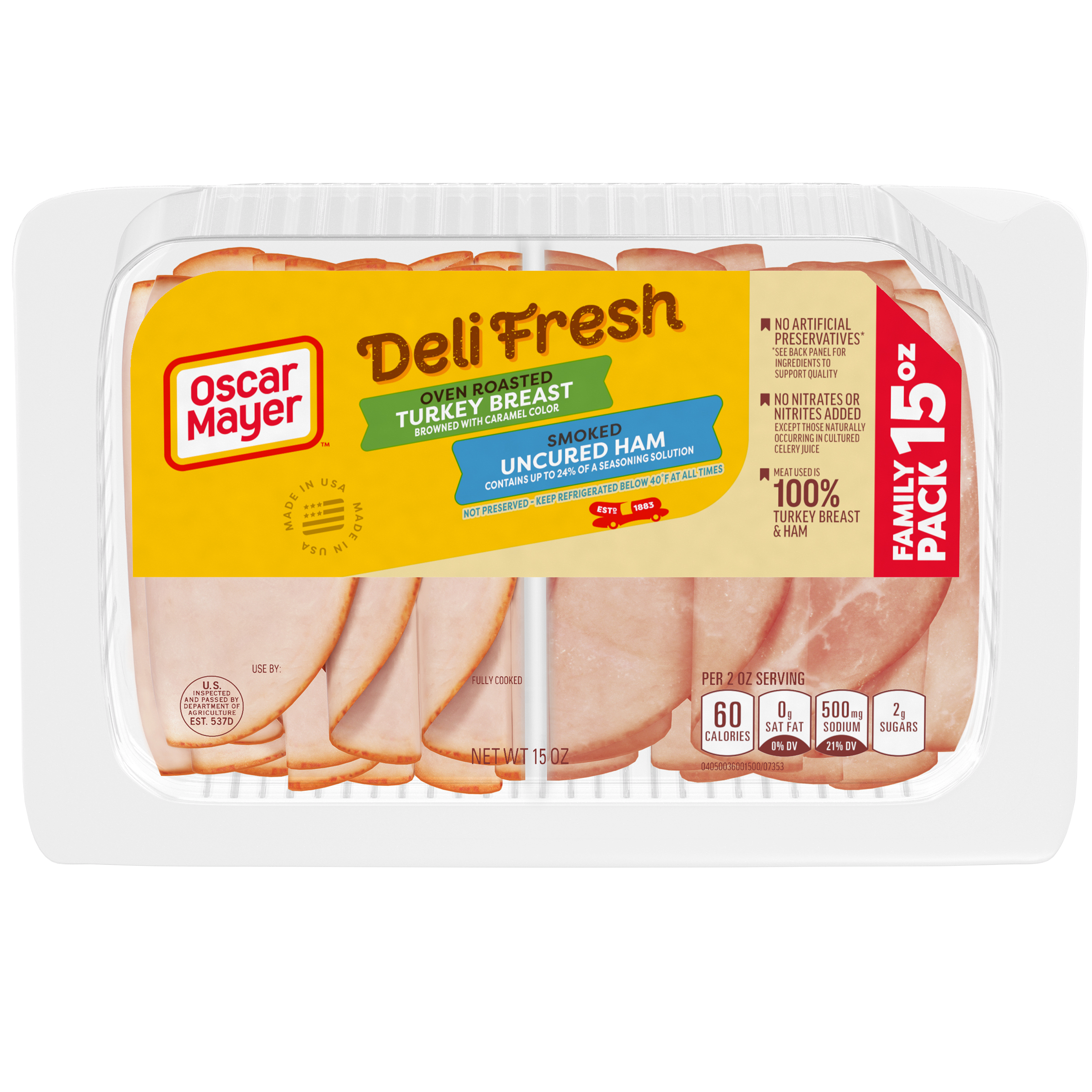 Oven Roasted Turkey Breast & Smoked Uncured Ham Sliced Lunch Meat Variety Pack
