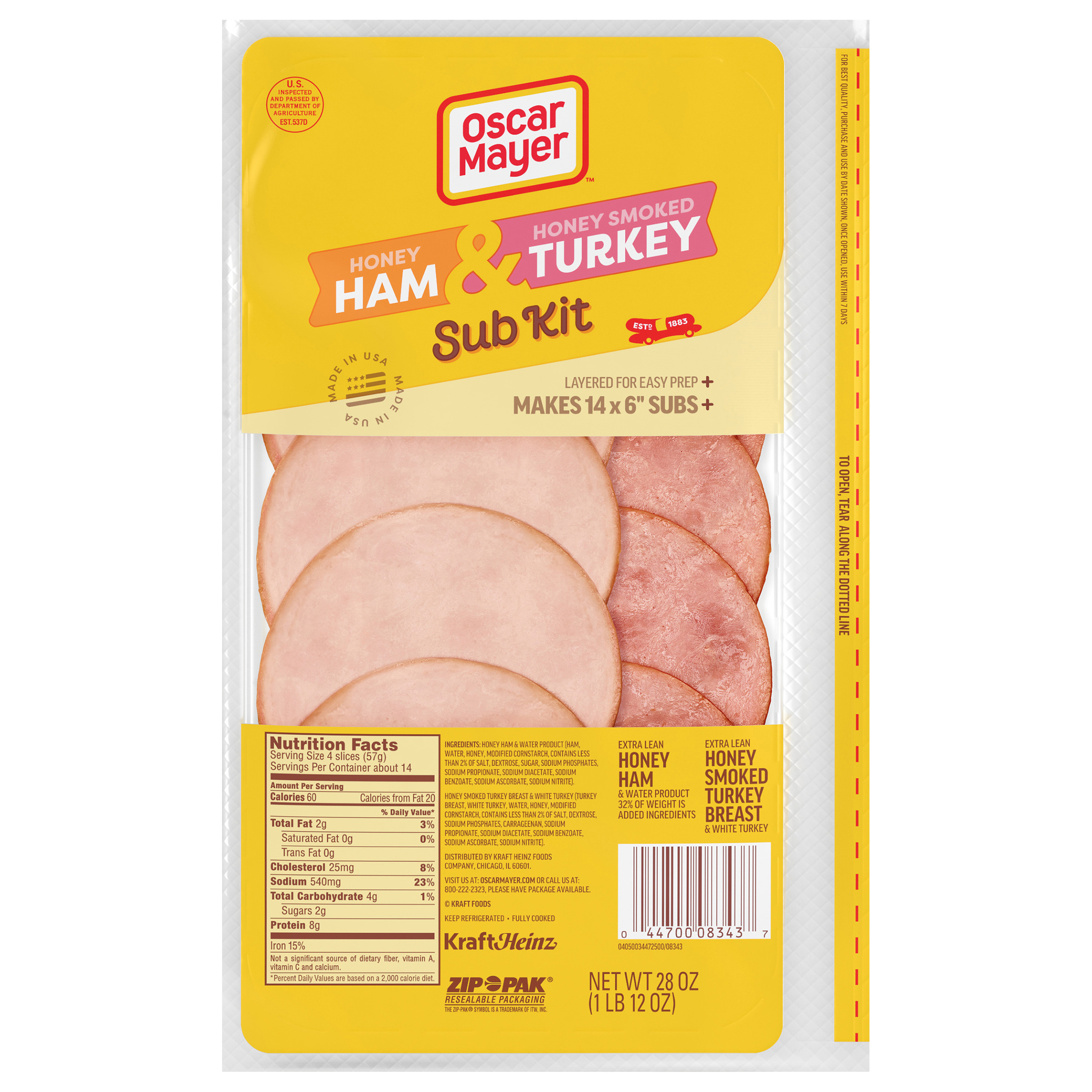 Sub Kit with Extra Lean Honey Ham & Extra Lean Honey Smoked Turkey Breast Sliced Lunch Meat