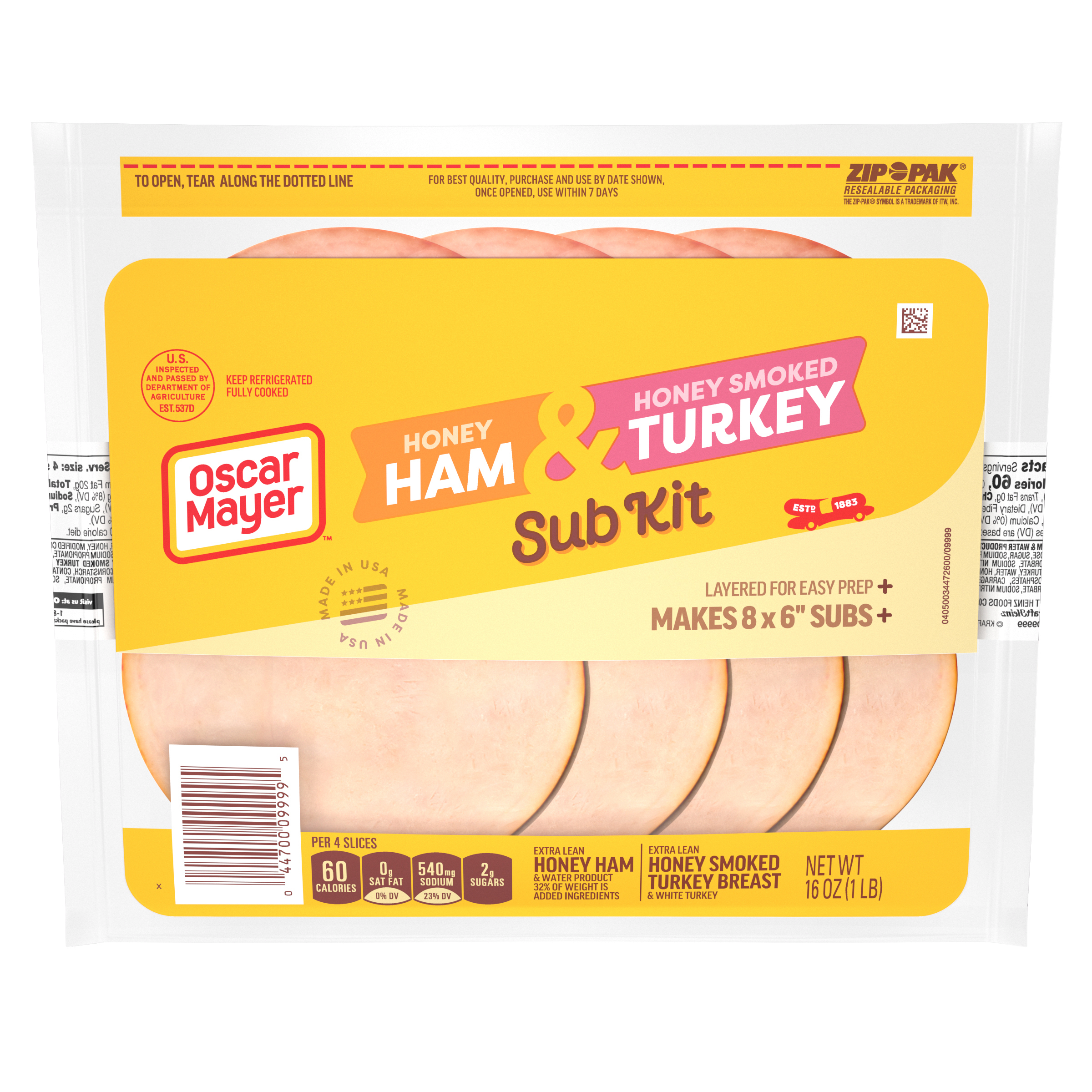 Sub Kit with Extra Lean Honey Ham & Extra Lean Honey Smoked Turkey Breast Sliced Lunch Meat