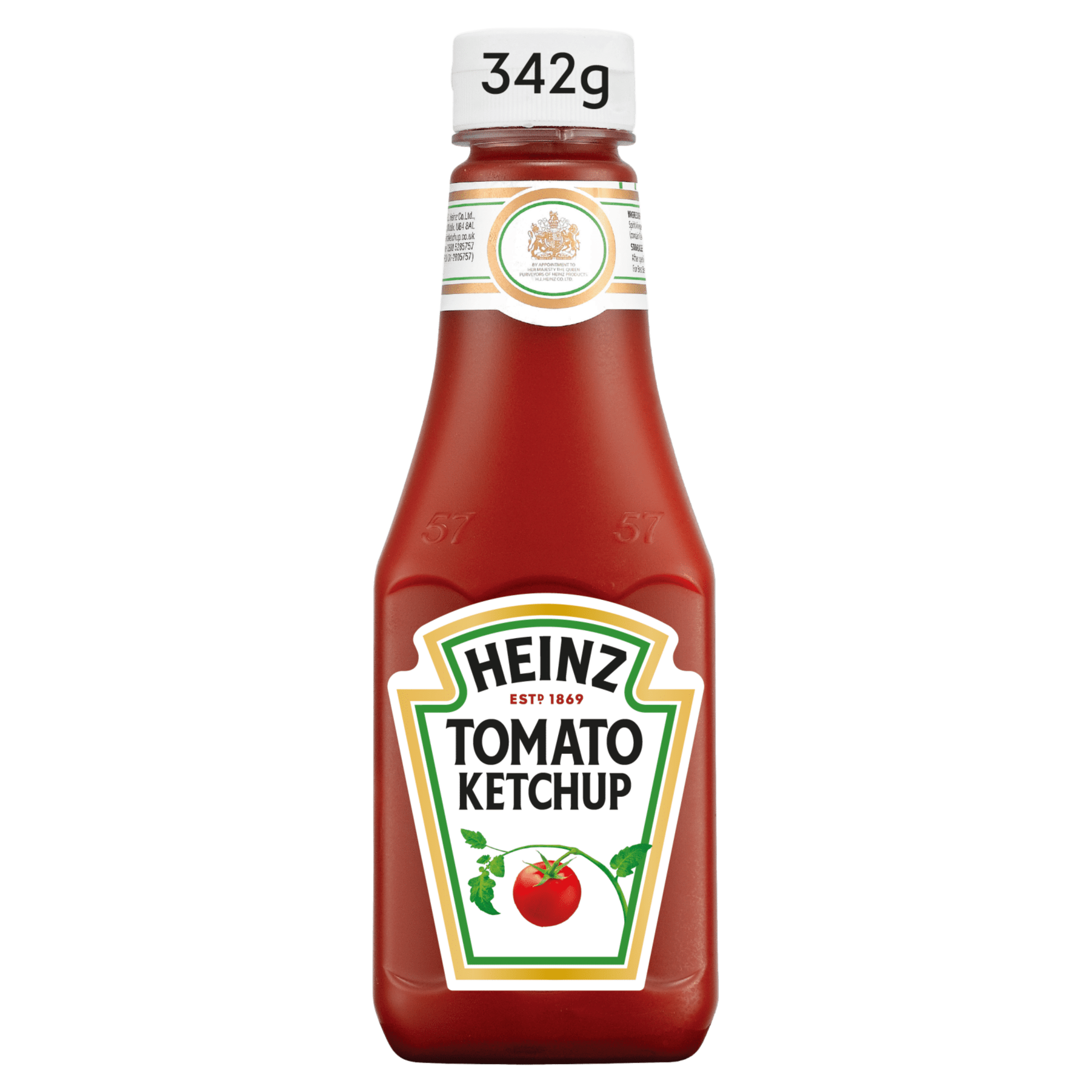 heinz tomato ketchup 342gm opaque bottom up bottle