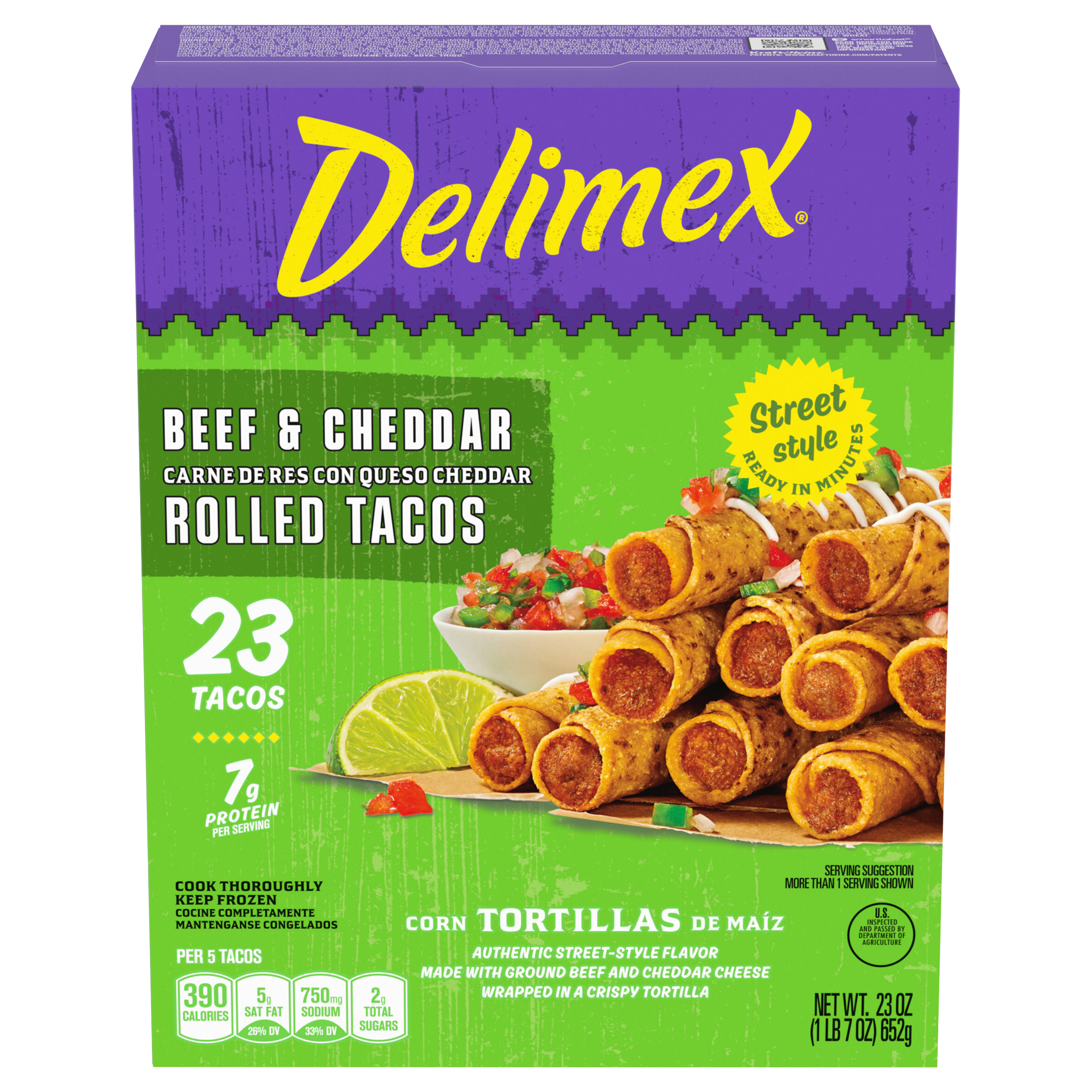 Beef & Cheddar Corn Rolled Tacos Frozen Snacks