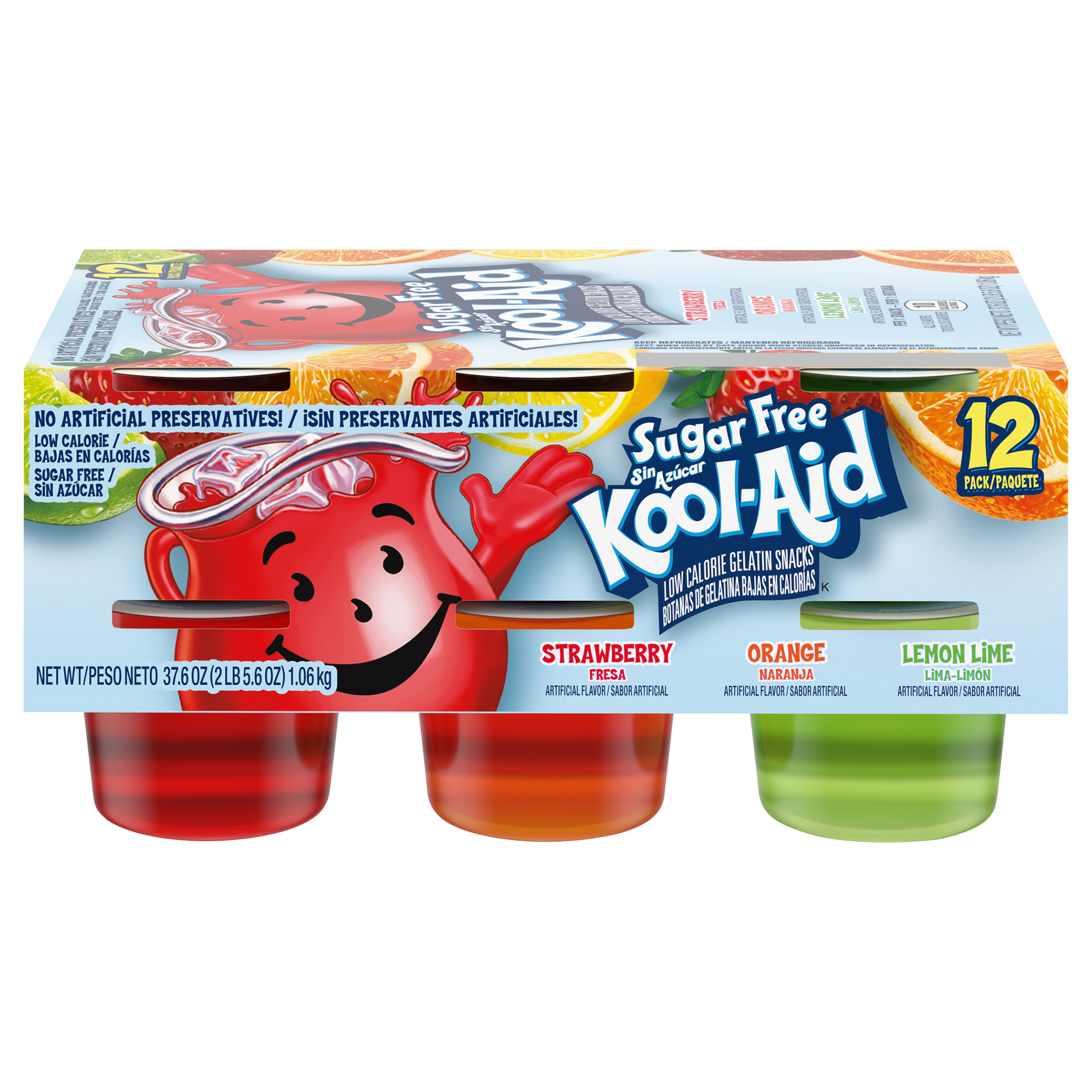 Strawberry, Orange & Lemon Lime Sugar Free Artificially Flavored Jell-O Ready-to-Eat Jello Cups Gelatin Snack Variety Pack