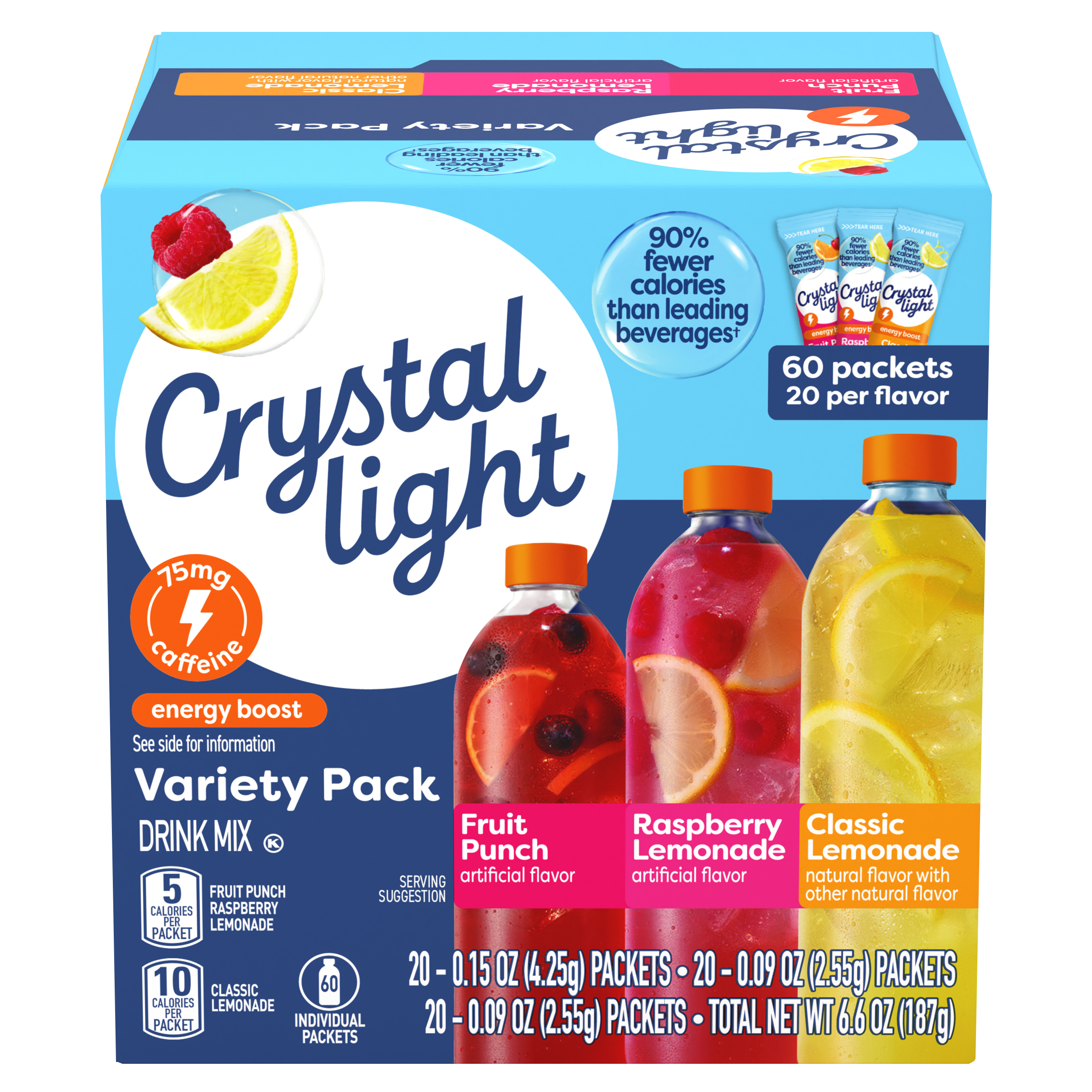 Lemonade, Fruit Punch & Raspberry Lemonade Energy Boost Powdered Drink Mix Variety Pack