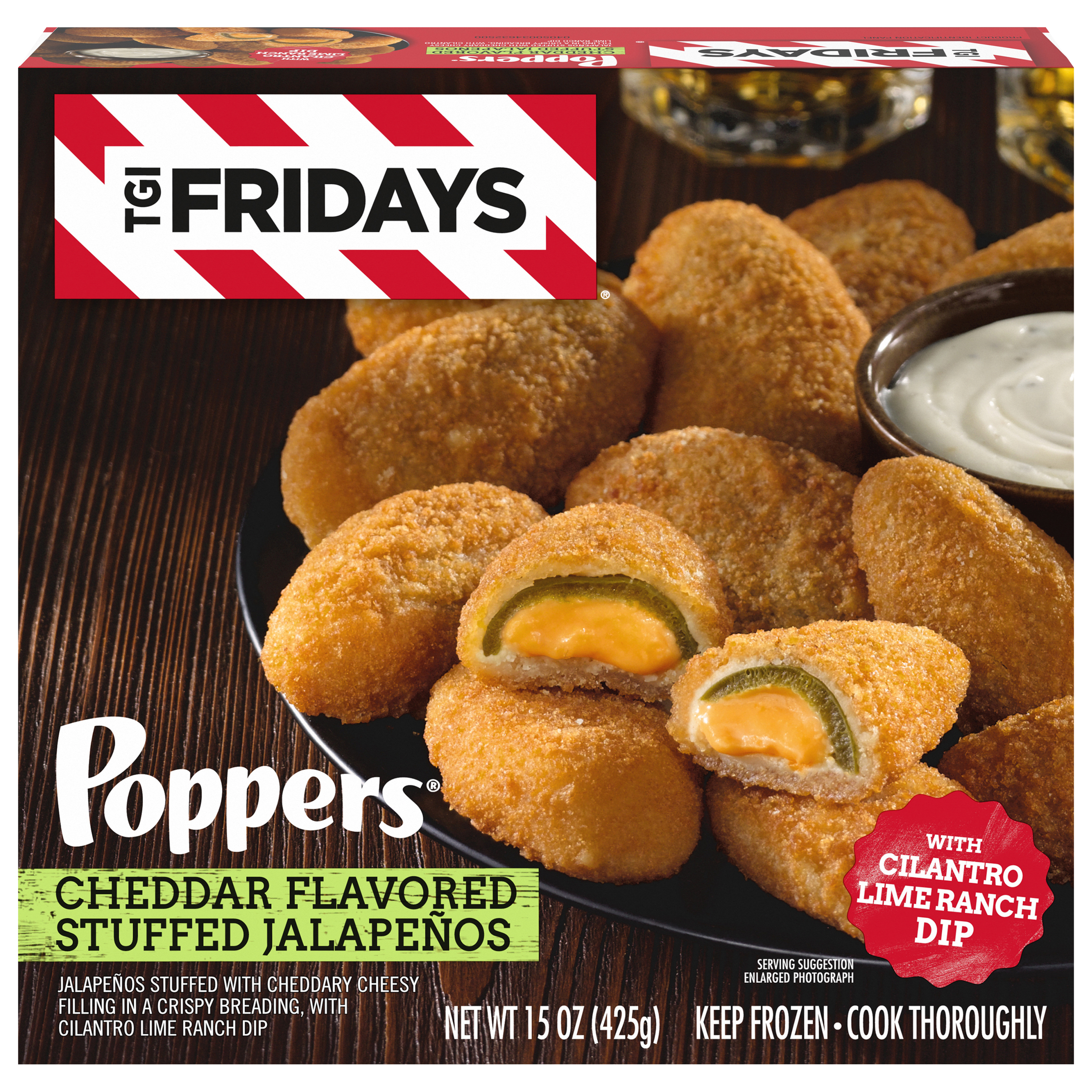 Cheddar Cheese Stuffed Jalapeno Frozen Snacks with Cilantro Lime Ranch Dip