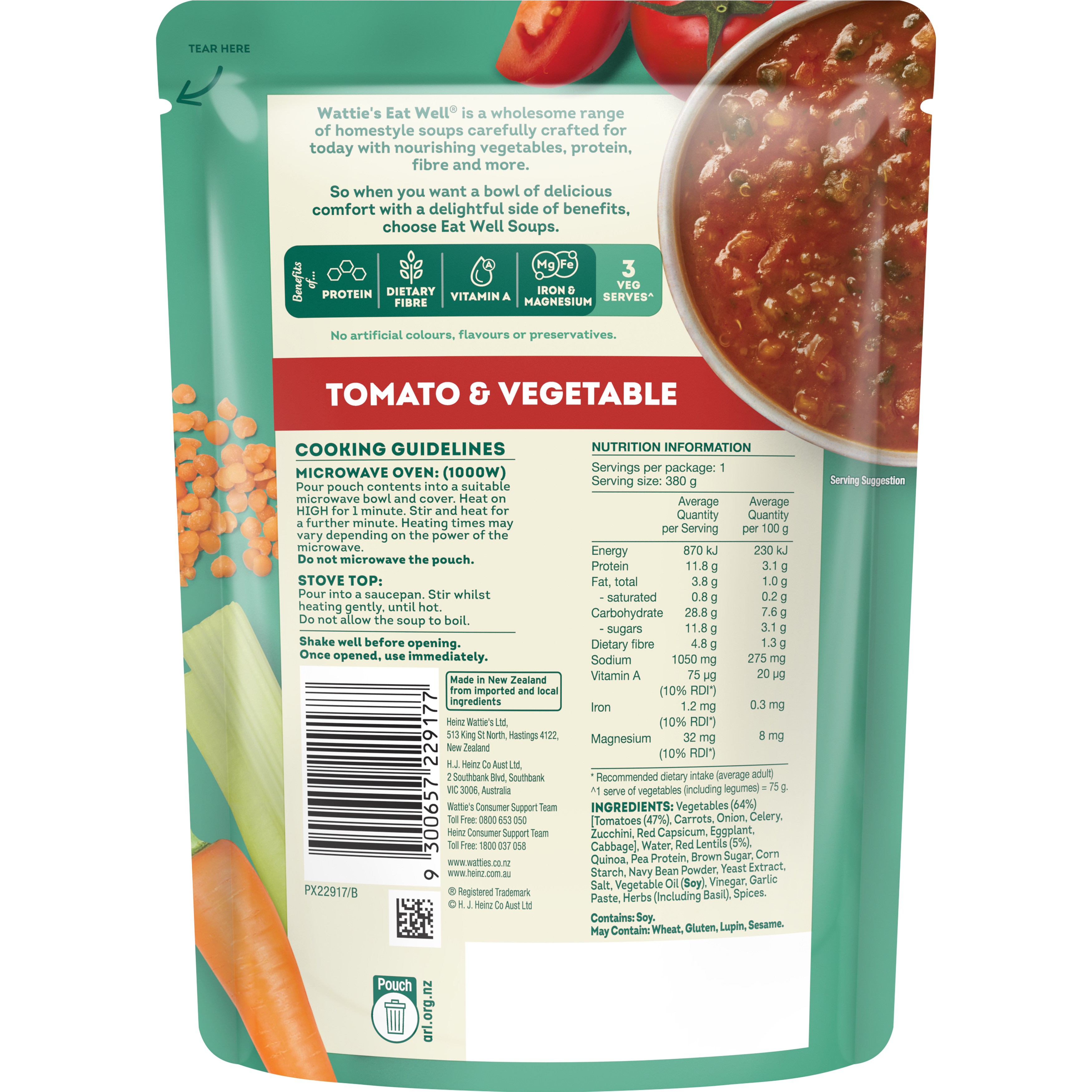 Wattie's Eat Well® Tomato & Vegetable Soup 380g