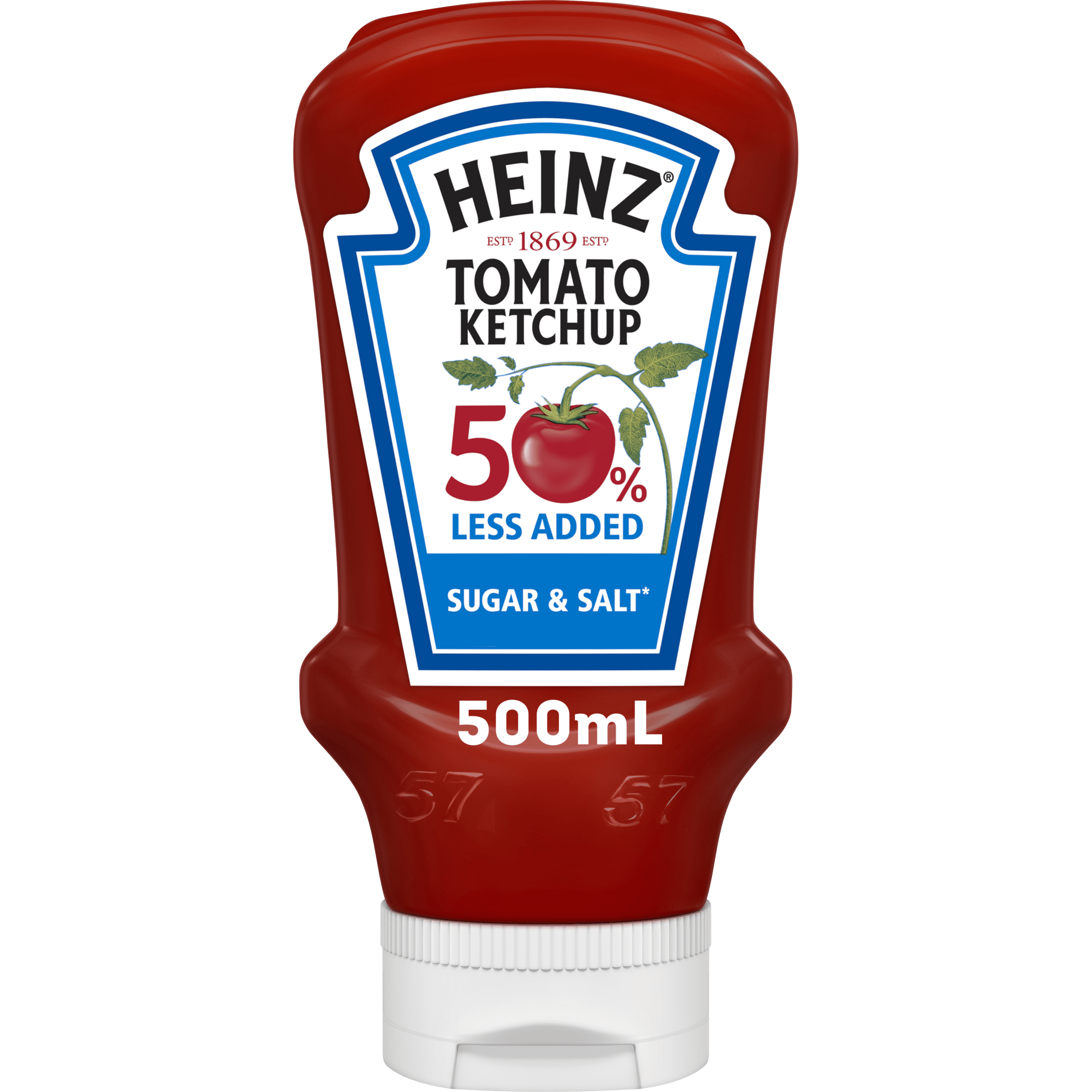 Heinz®  Tomato Ketchup 50% Less Added Sugar & Salt* 500mL