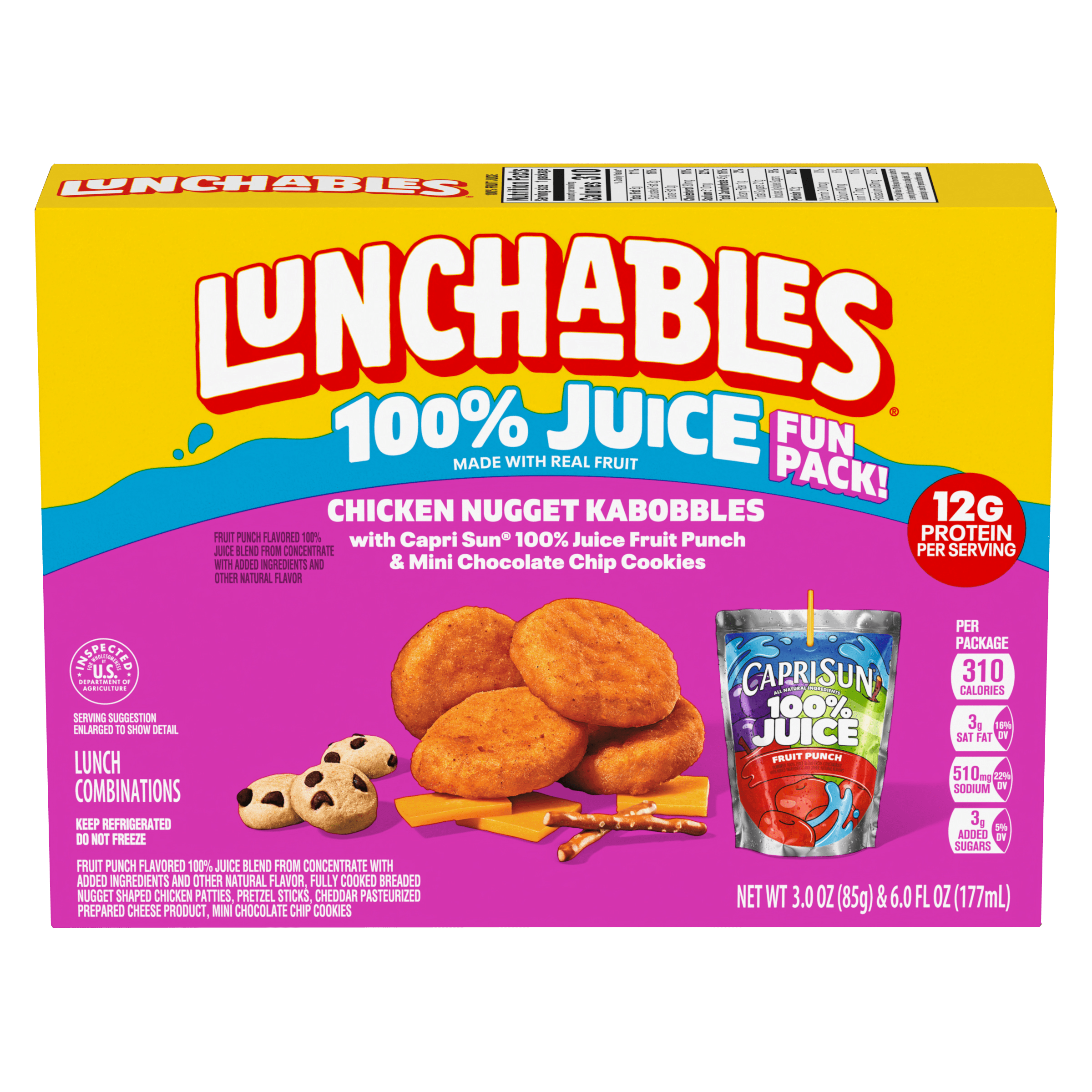 Chicken Nugget Kabobbles with Capri Sun 100% Juice Fruit Punch & Mini Chocolate Chip Cookies Fun Pack