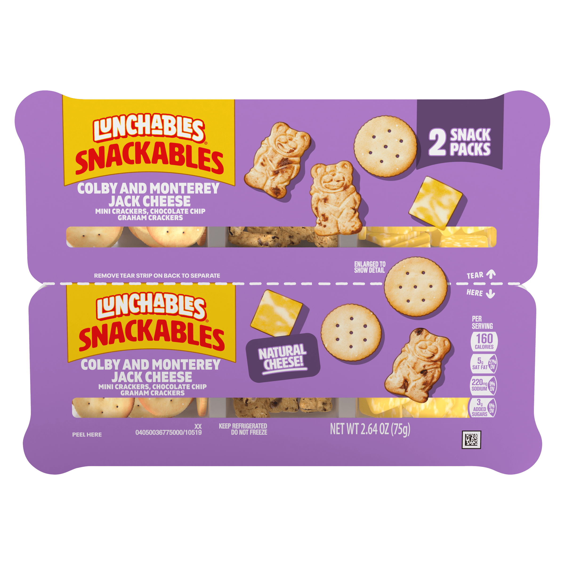 Snackables with Colby and Monterey Jack Cheese, Mini Crackers and Chocolate Chip Graham Crackers