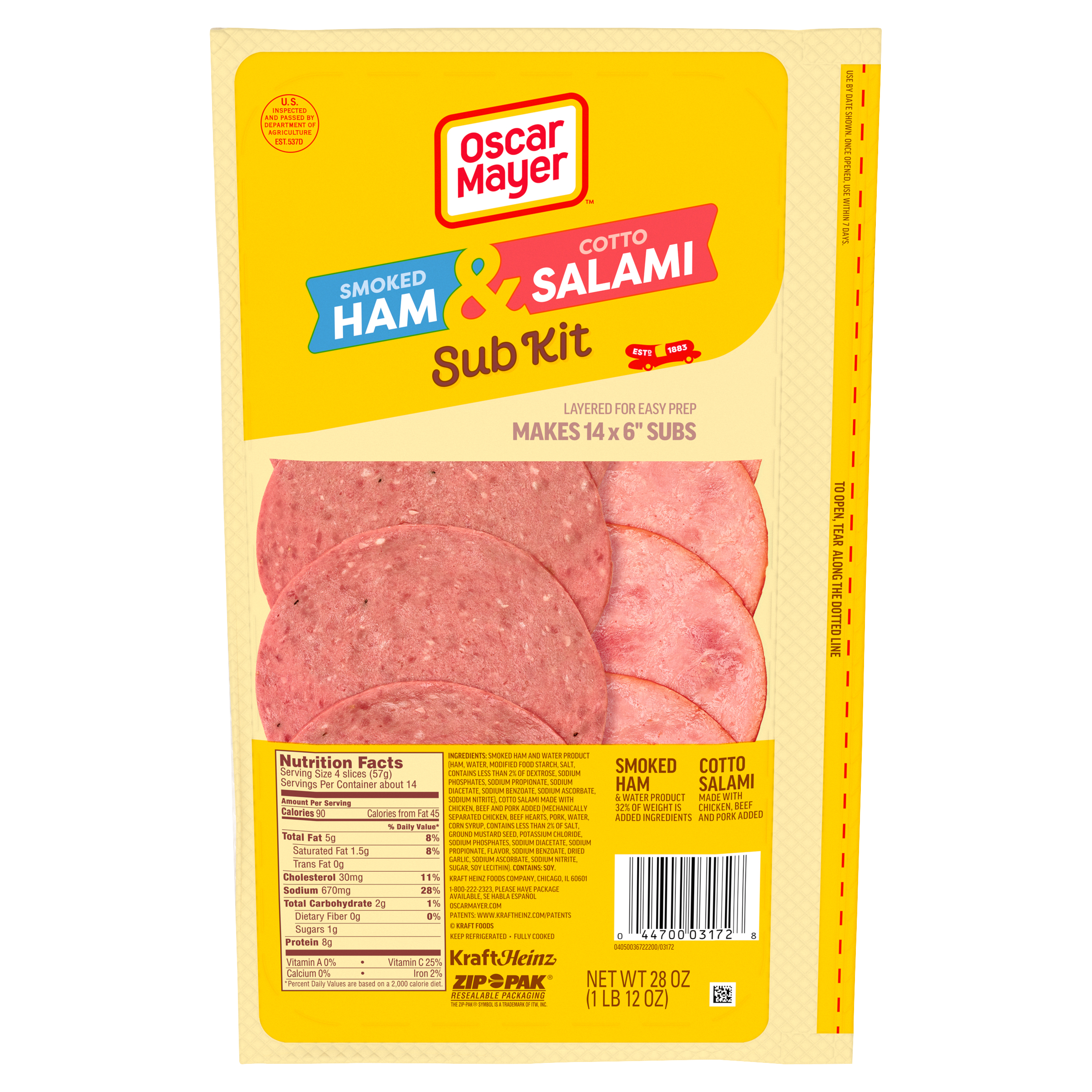 Sub Kit with Smoked Ham & Water Product & Cotto Salami Sliced Lunch Meat