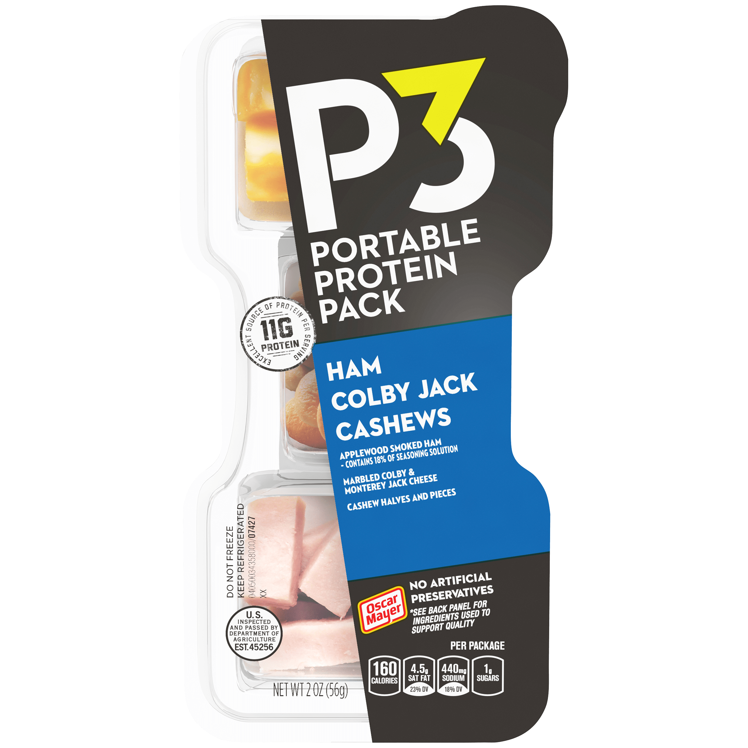 Portable Protein Snack Pack with Ham, Cashews & Colby Jack Cheese