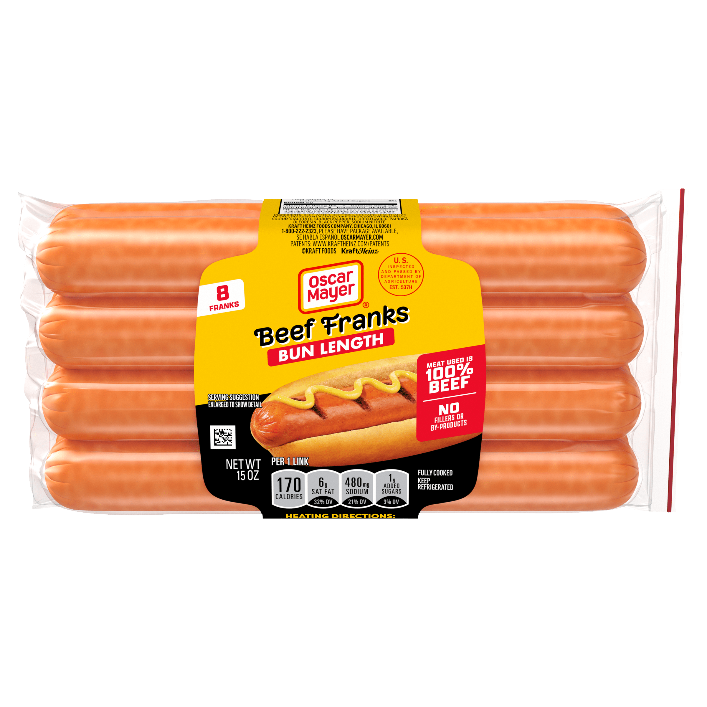 Bun-Length Beef Franks Hot Dogs