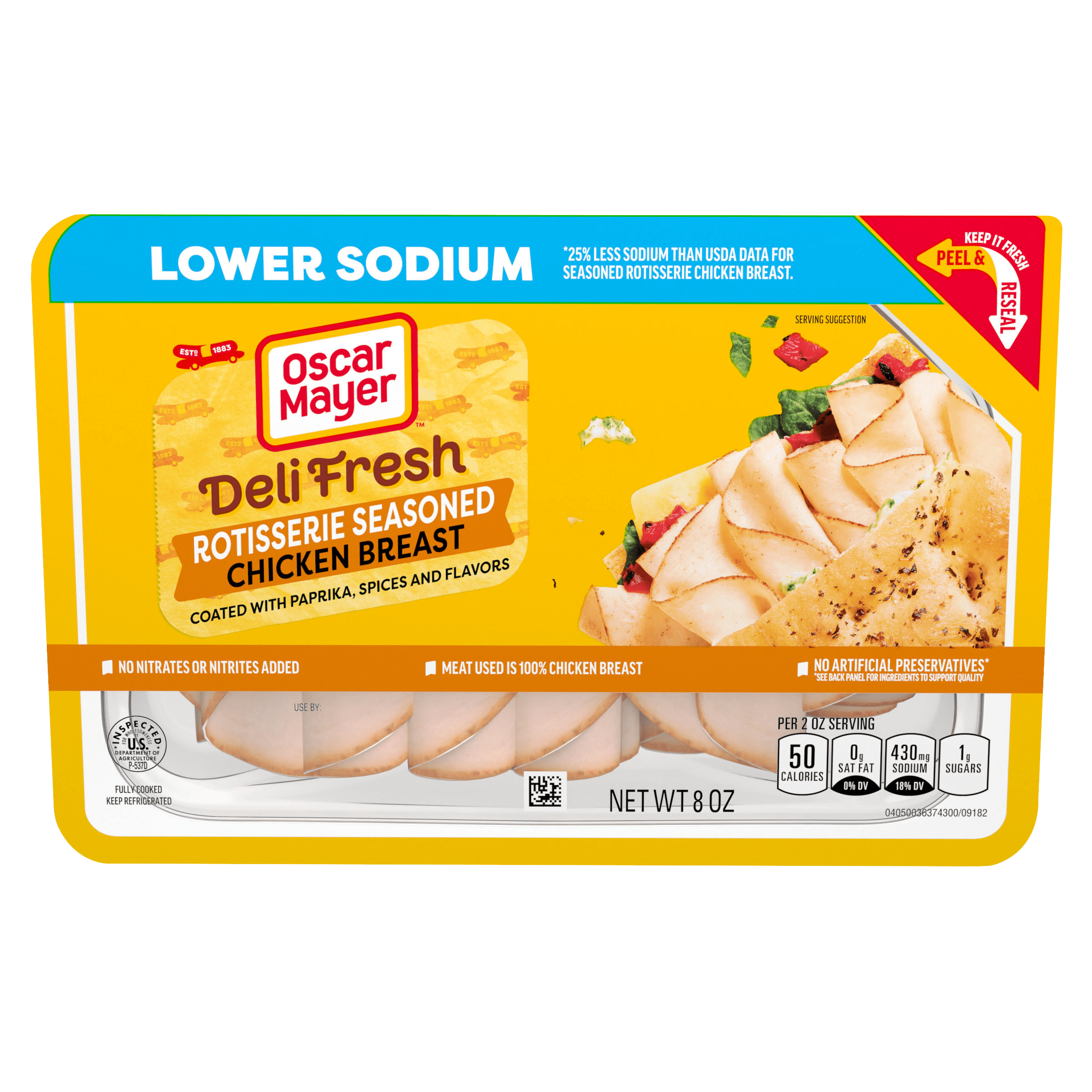 Rotisserie Seasoned Chicken Breast Sliced Lunch Meat with 25% Lower Sodium