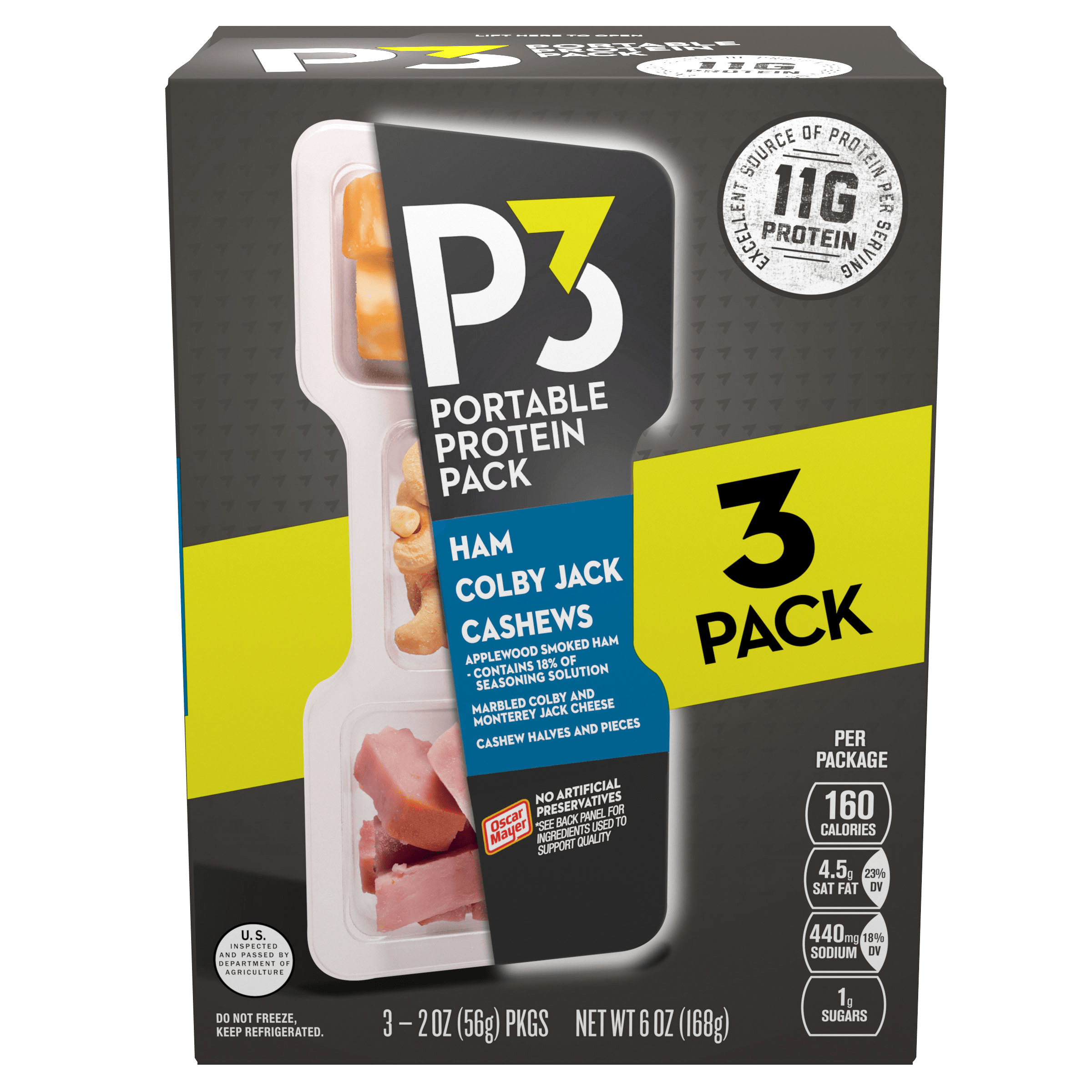 Portable Protein Pack with Ham, Colby Jack & Cashews