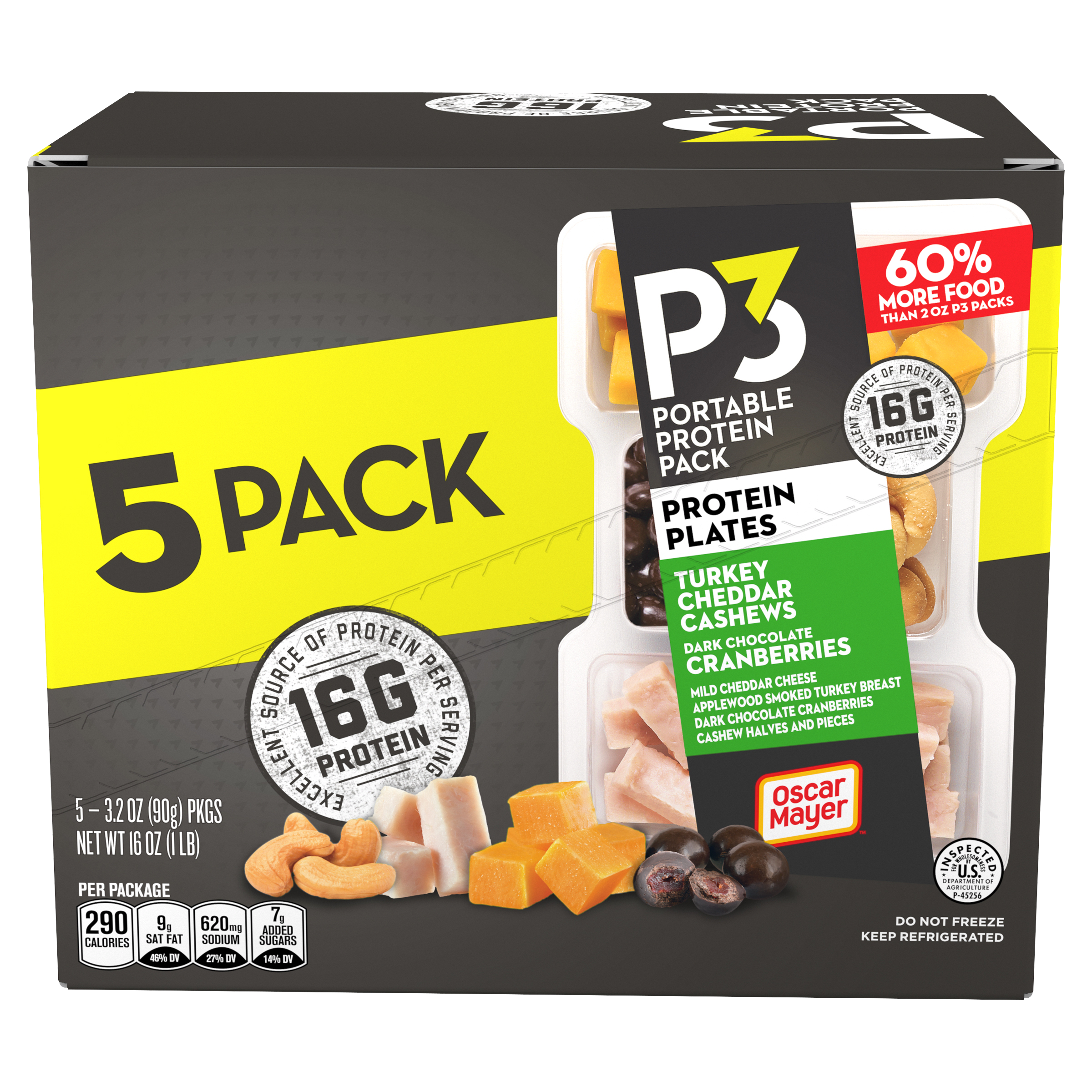 Portable Protein Snack Pack with Turkey, Cashews, Cheddar Cheese & Dark Chocolate Cranberries