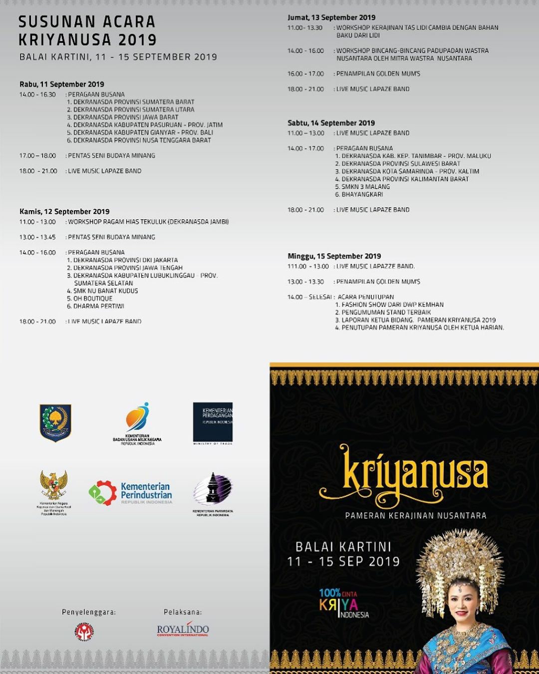 Catat! Susunan Acara Kriyanusa 2019