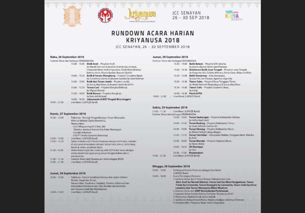 Susunan Acara Kriyanusa 2018