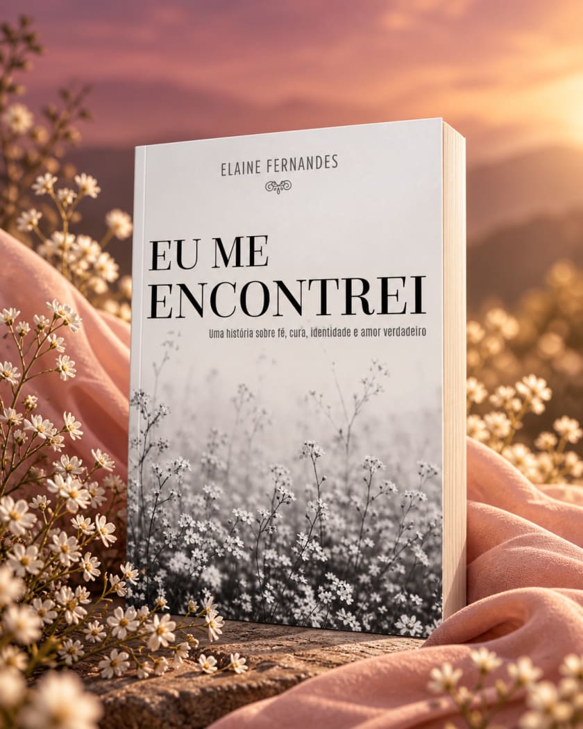 Composição ilustrativa de Eu me Encontrei entre flores e luz de fim de tarde, com a capa original