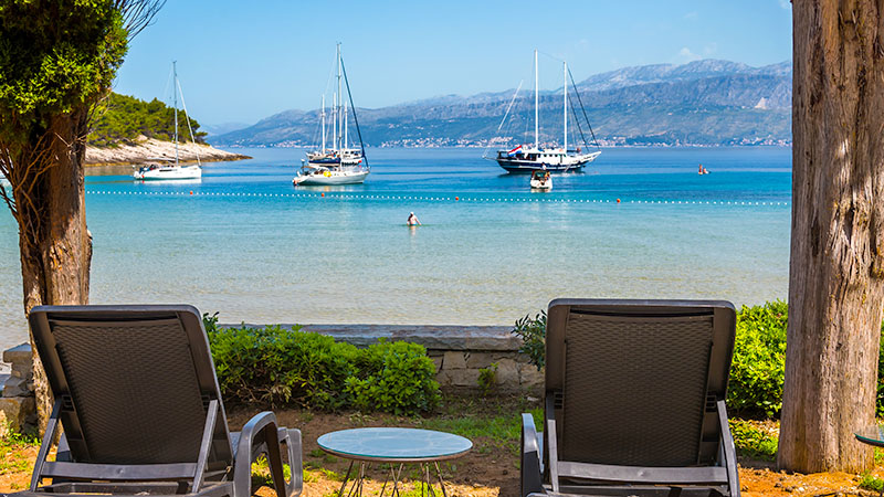 Sandstranden Lovrecina i Postira p n Brac, Kroatien