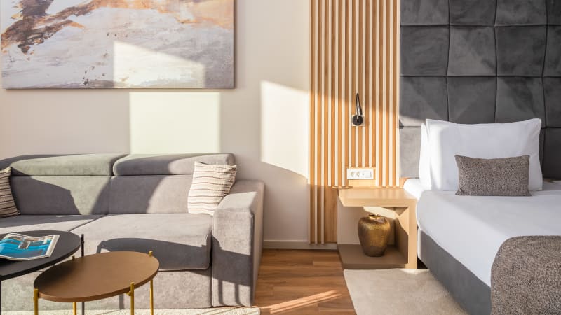 Dubbelrum med delvis havsutsikt p hotell Aminess