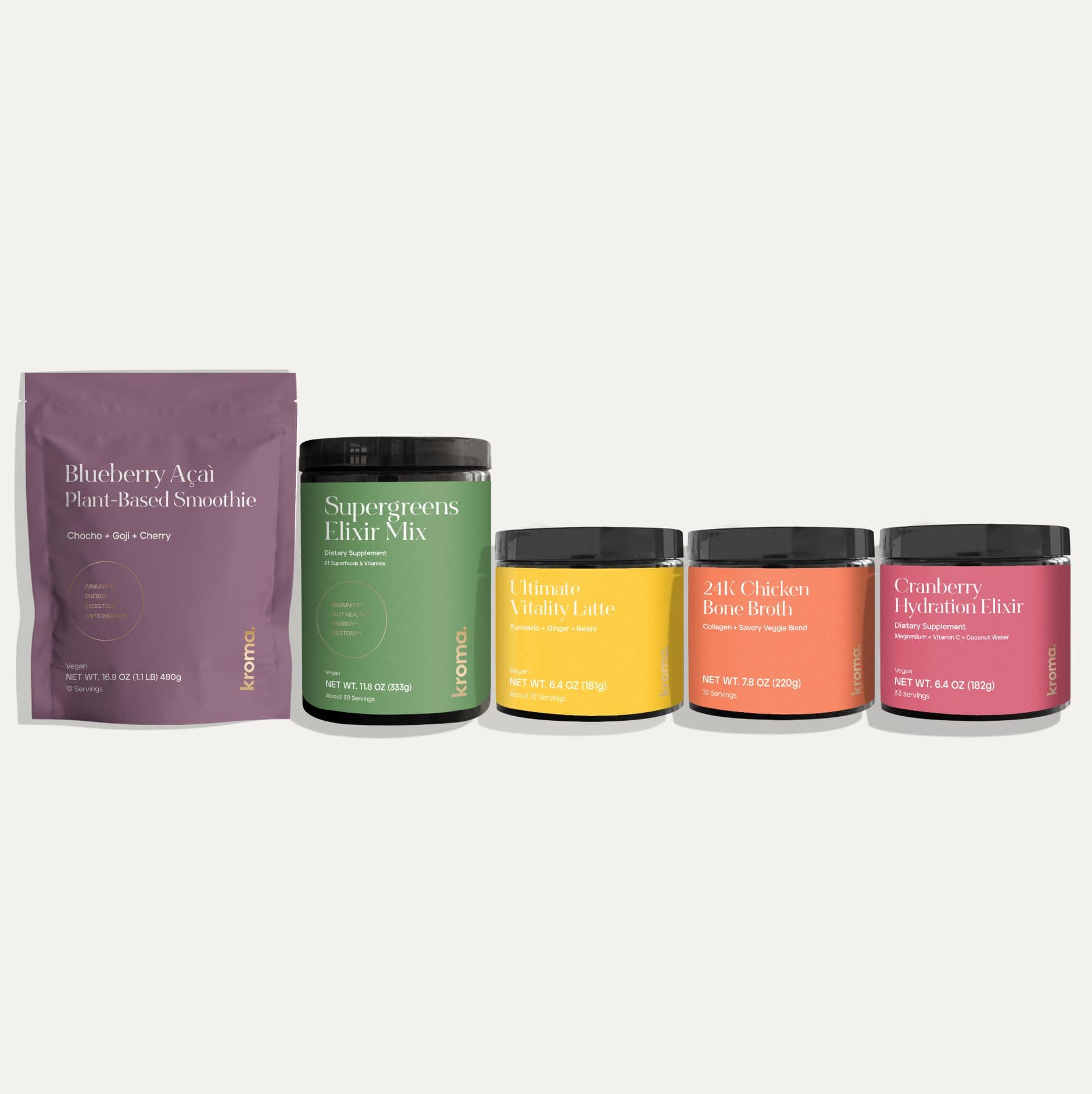 A display of the Kroma products included in the Ultimate Immunity Bundle.