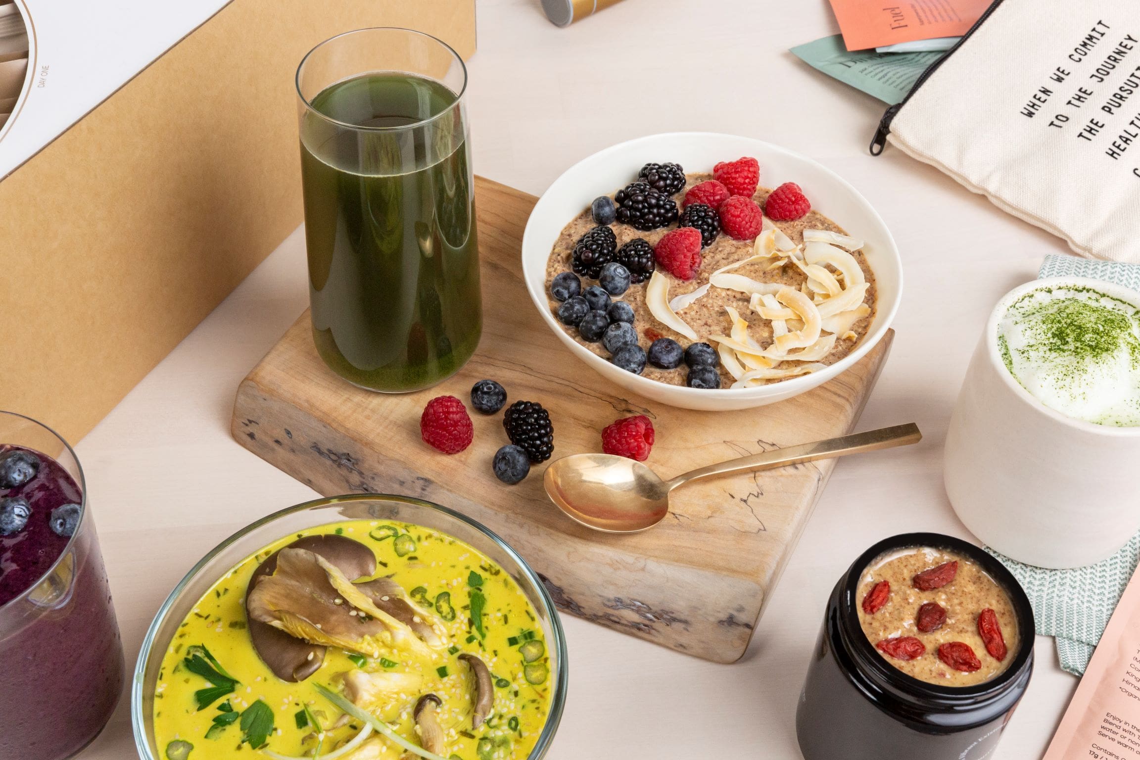 A spread of various prepared Kroma Daily Essentials.