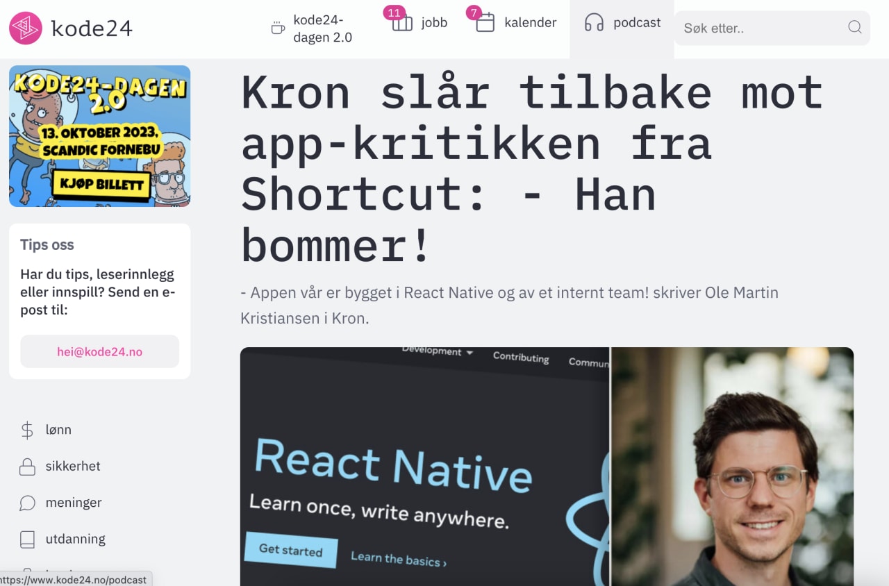 kode24_Kron slar tilbake mot app-kritikken fra Shortcut