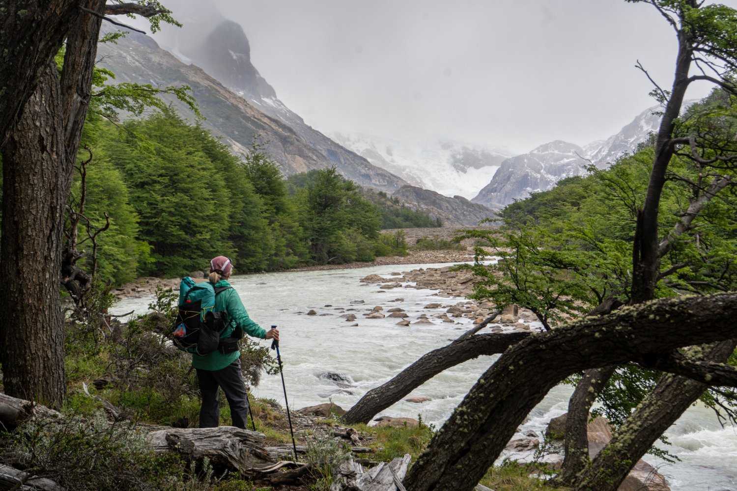 Leaving the forest to view the Rio Electrico. Mountains in cloud