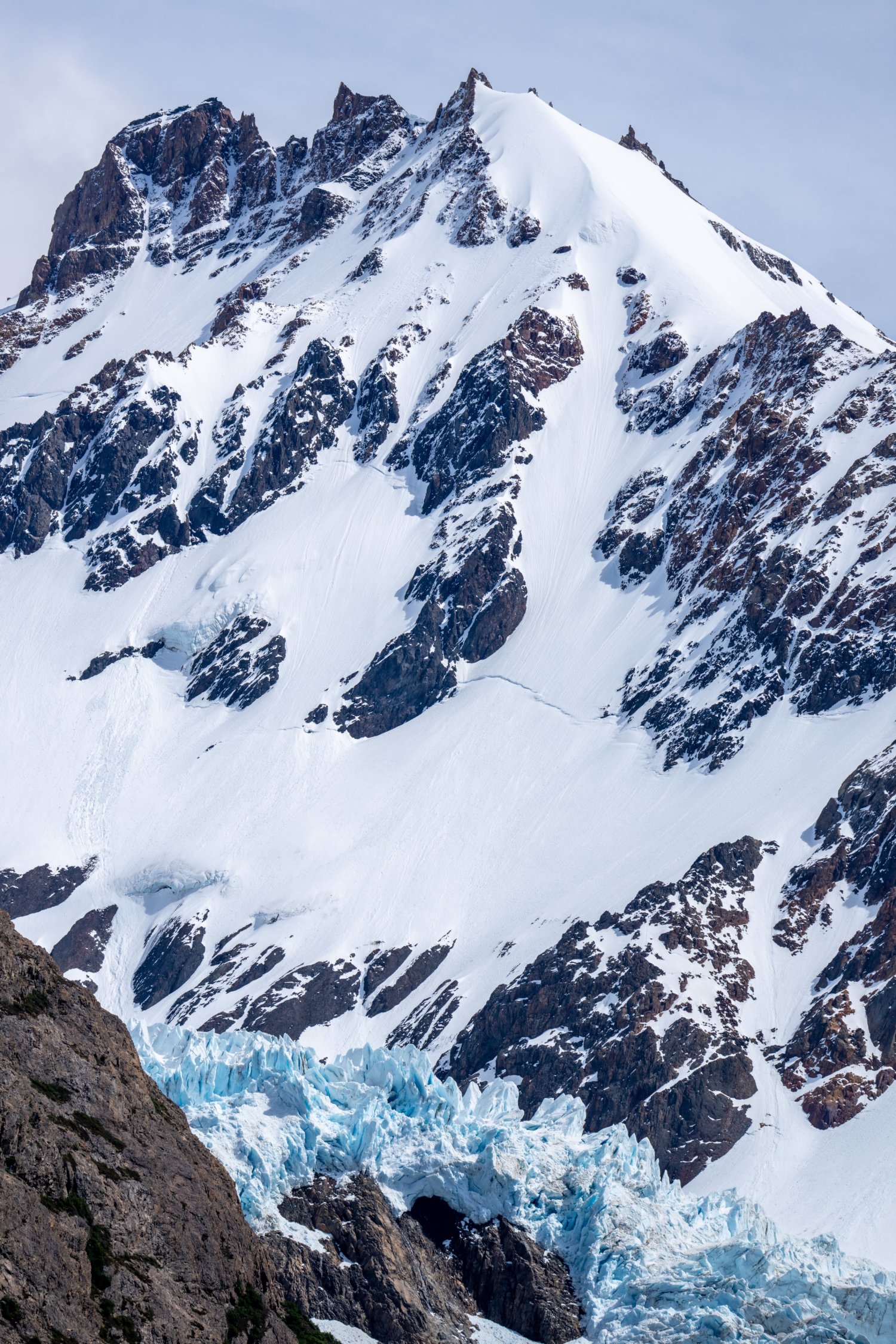 Where the Piedras Blancas glacier drops over a cliff huge blue ice pinnacles form