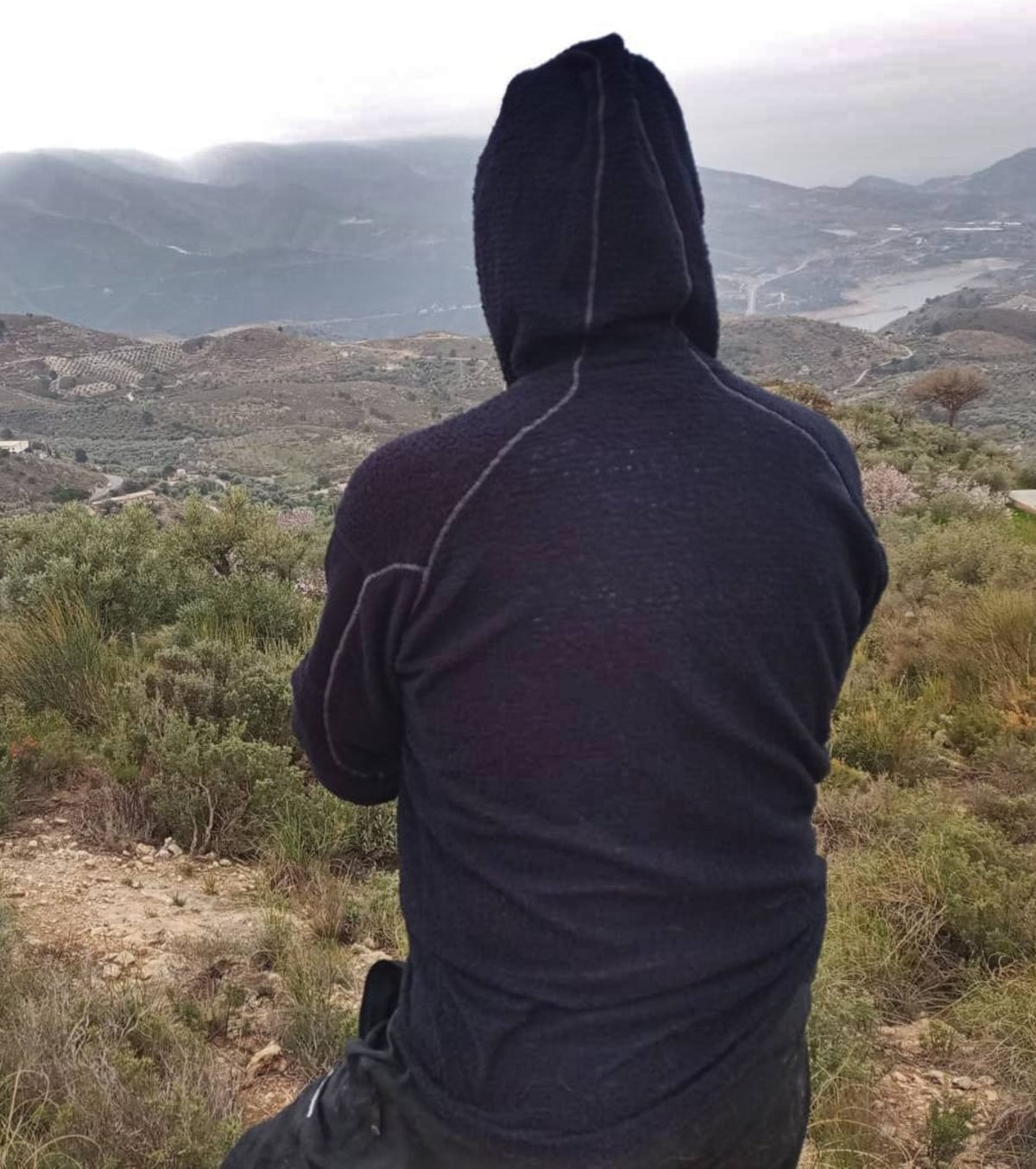 OMM Core Hoodie rear view with hood up