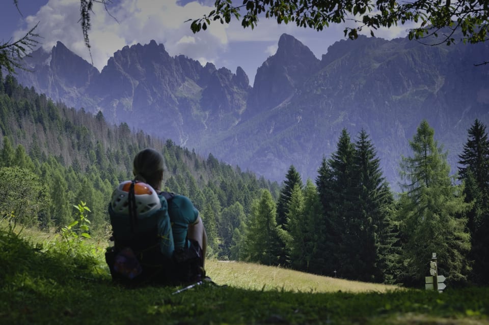 Sat taking in the views at the Forcella Col dei Cristi