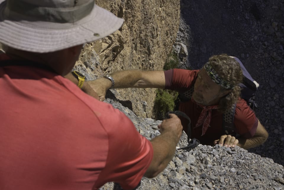 Jim climbing out of the ravine