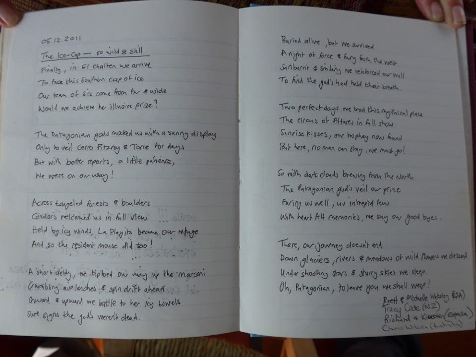 And the poem entered into the Visitors books at the El Cerveceria in El Chaltén