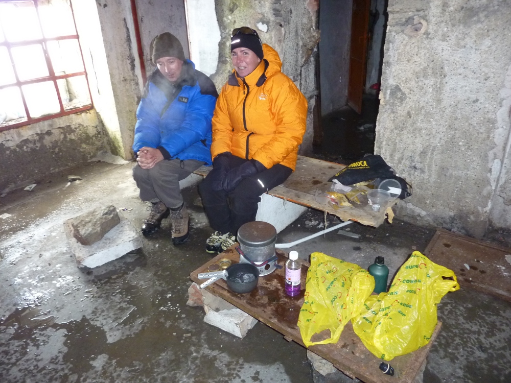 Its colder inside than out! There are old bed frames in this hut which are better than the floor