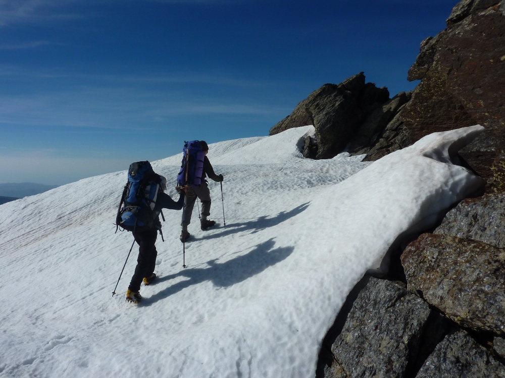 Still heading up with the softening snow