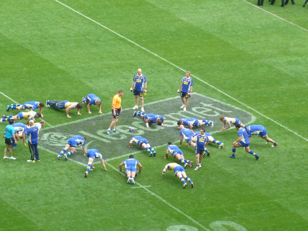 Leeds Rhinos team warming up before the game