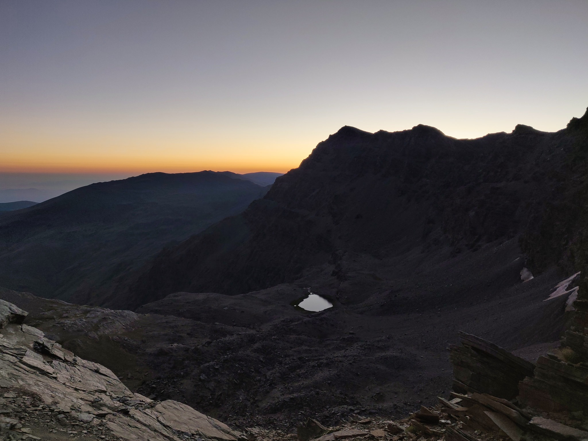 Enjoying sunrise looking towards Laguna de la Mosca and Alcazaba