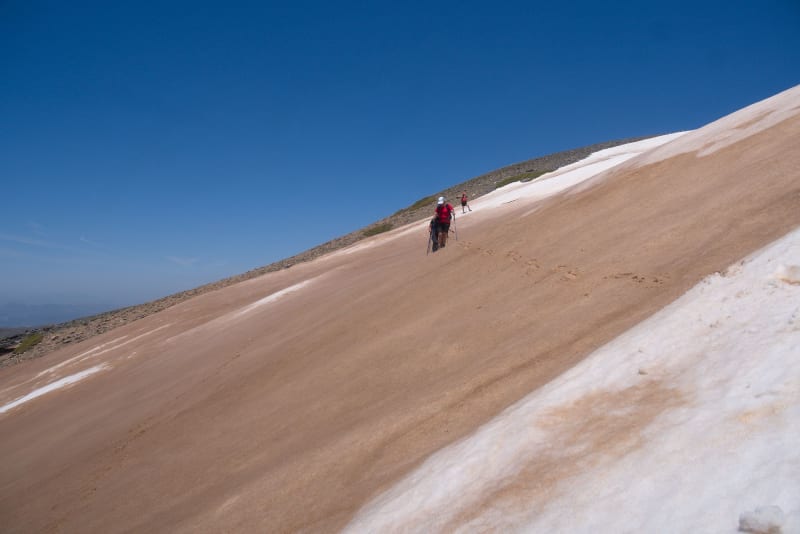 Steep slopes as we contoured across the hillsides