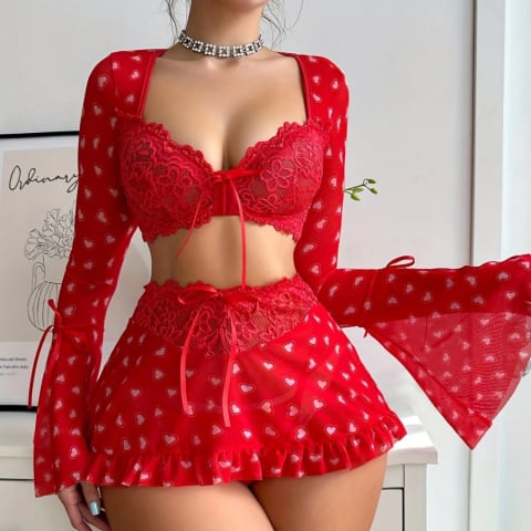 Scarlet Heart Lace Two-Piece Set — New Arrivals