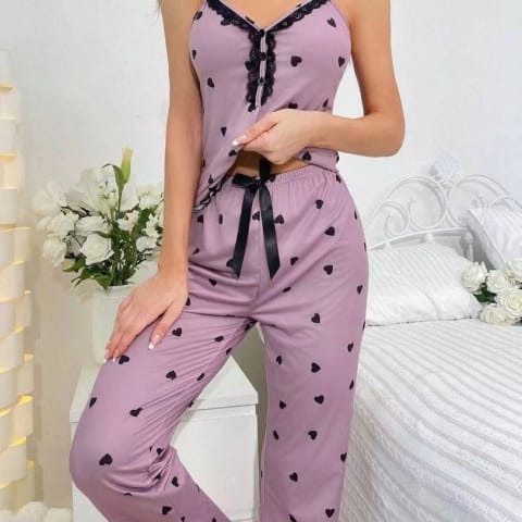 Sweetheart Heart Print Pajama Set — Women's Comfort Wear