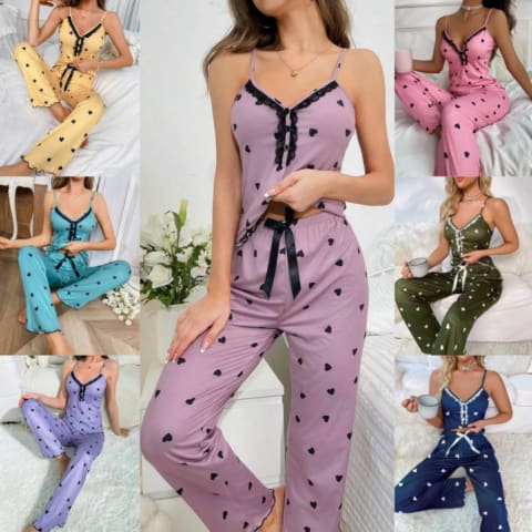 Sweetheart Heart Print Pajama Set — Women's Comfort Wear