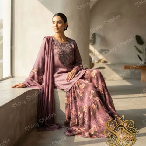 Mauve Bloom Set — Sharara Set (Two-Piece)