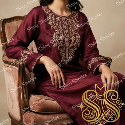 Wine Bloom Gharara — Sharara Set (Two-Piece)