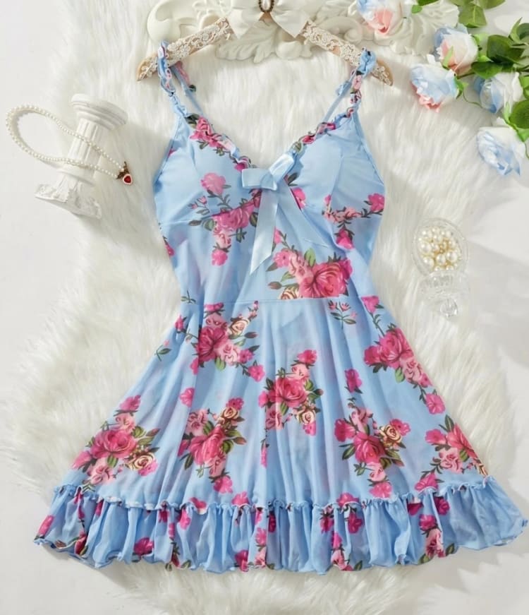 Floral Bow Sweetheart Mini Dress — photo 2 | Shiny Shades