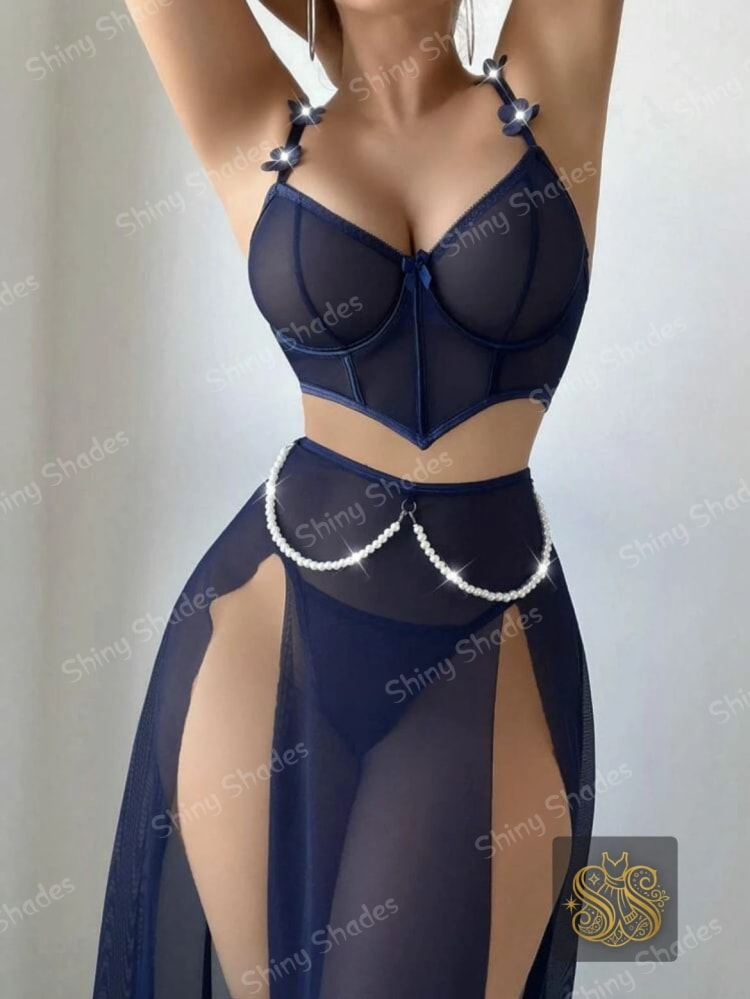 Crimson Mesh Bustier & Sheer Slit Skirt Set — photo 4 | Shiny Shades