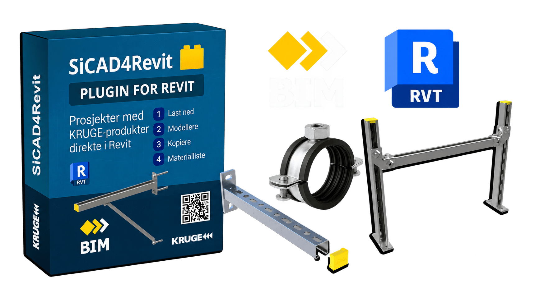 Montasjeramme med BIM- og Revit-logoer