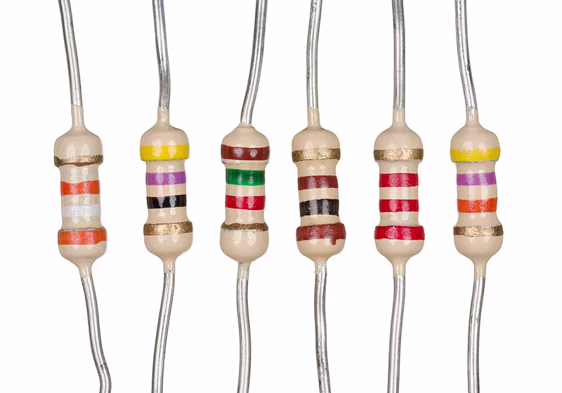 fixed resistors Photo of resistors with colour code on their body