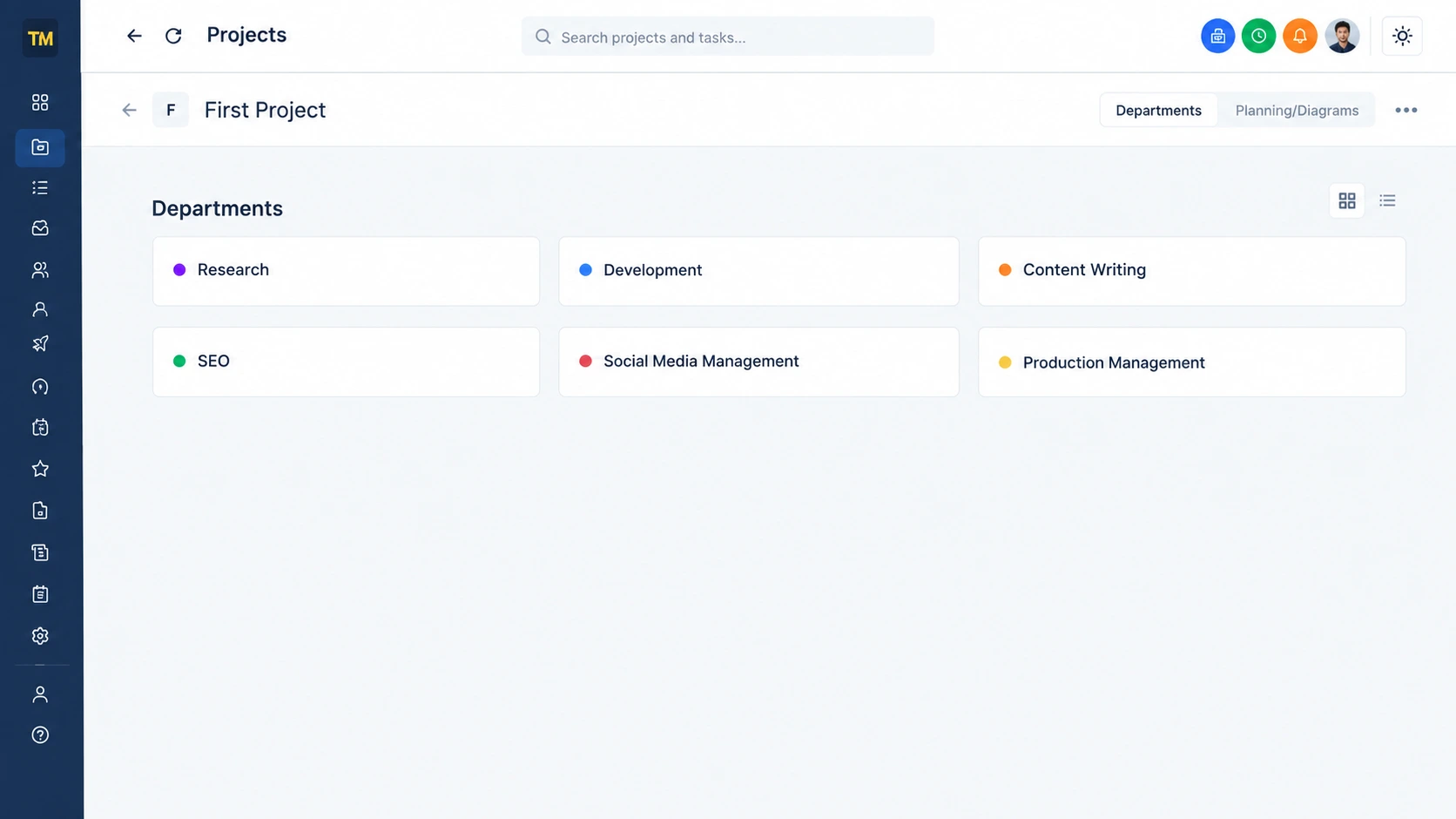 A project's default departments in TaskRely