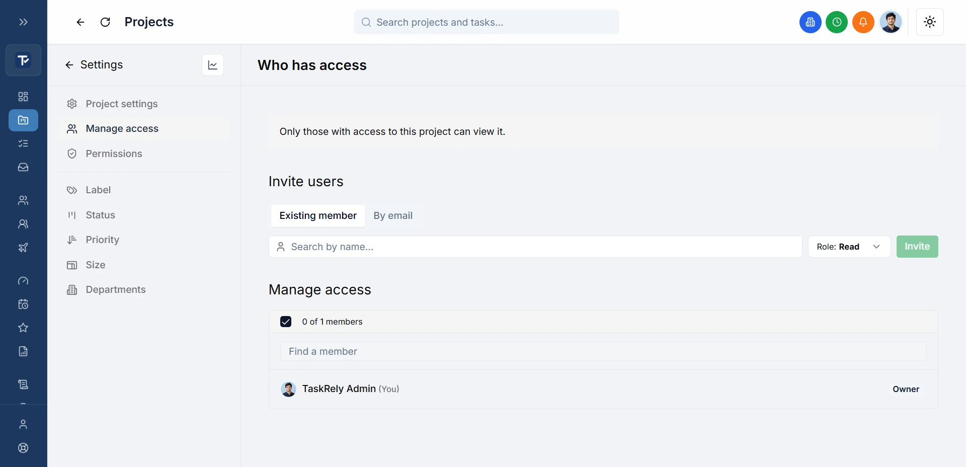 Adding members to a team in TaskRely